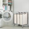 Heavy Duty Laundry Cart with 3 Beige Hamper Bags and Lockable Wheels