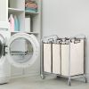 Heavy Duty Laundry Cart with 3 Beige Hamper Bags and Lockable Wheels