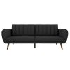 Dark Grey Linen Futon Sofa Bed with Modern Mid-Century Style Wooden Legs