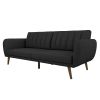 Dark Grey Linen Futon Sofa Bed with Modern Mid-Century Style Wooden Legs