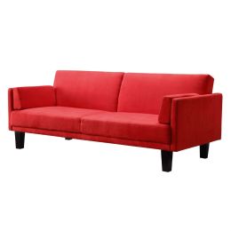 Contemporary Mid-Century Style Sofa Bed in Red Microfiber Upholstery