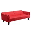 Contemporary Mid-Century Style Sofa Bed in Red Microfiber Upholstery