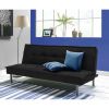 Black Microfiber Upholstered Futon Sofa Bed with Metal Legs