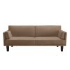 Modern Tan Microfiber Upholstered Futon Style Sleeper Sofa Bed