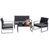 4 Piece Black / Gray Complete Patio Rattan Set with Matching Table