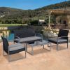 4 Piece Black / Gray Complete Patio Rattan Set with Matching Table