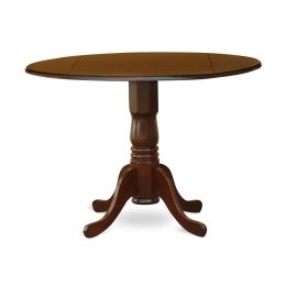 Round 42-inch Drop Leaf Dining Table with Pedestal Base in Mahogany Wood Finish