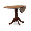 Round 42-inch Drop Leaf Dining Table with Pedestal Base in Mahogany Wood Finish