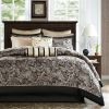 Full 100-Percent Cotton 12-Piece Reversible Paisley Comforter Set in Black Gold