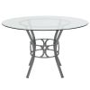 Contemporary 48-inch Round Clear Glass Dining Table with Silver Metal Frame