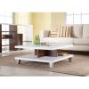 Modern Square Coffee Table in White Wood Finish with Bottom Shelf