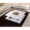 Modern Square Coffee Table in White Wood Finish with Bottom Shelf