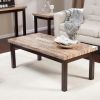 Contemporary Espresso Solid Wood Coffee Table with Faux Marble Top