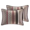 Full / Queen Red Cream Espresso Leaf Stripped 5-Piece Quilt Coverlet Set