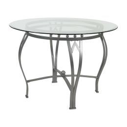 Round 45-inch Clear Tempered Glass Dining Table with Silver Frame