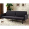 Modern Mid-Century Style Futon Sofa Bed with Black Linen Upholstery