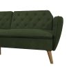 Memory Foam Futon Sofa Bed with Green Velvet Upholstery and Wood Legs