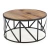 Round Metal and Wood Drum Shaped Coffee Table
