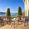 Brown 3 Piece Patio Set Rattan Wicker Rocking Chairs with Coffee Table