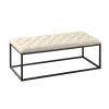 Beige Fabric Padded Button-Tufted Ottoman Accent Bench with Metal Frame
