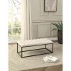 Beige Fabric Padded Button-Tufted Ottoman Accent Bench with Metal Frame