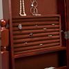 Full Length Tilting Cheval Mirror Jewelry Armoire in Cherry Wood Finish