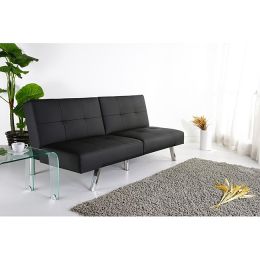 Black Leatherette Foldable Click-Clack Futon Sofa Bed