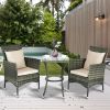 3 Piece Gray Brown Patio Rattan Chairs and Table Set with Cushions