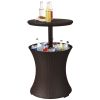 Outdoor Patio Pool Cocktail Table Cooler Bar in Brown Wicker Resin