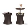 Outdoor Patio Pool Cocktail Table Cooler Bar in Brown Wicker Resin