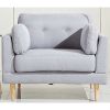 Modern Light Grey Linen Upholstered Armchair with Mid-Century Style Wood Legs