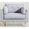 Modern Light Grey Linen Upholstered Armchair with Mid-Century Style Wood Legs