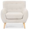 Light Grey Upholstered Tufted Armchair with Mid-Century Style Wood Legs