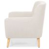 Light Grey Upholstered Tufted Armchair with Mid-Century Style Wood Legs