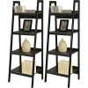 Set of 2 - Black 4-Shelf Modern Ladder Style Bookcases