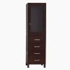 Espresso Wood Linen Tower Bathroom Storage Cabinet with Glass Paneled Door