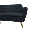 Memory Foam Blue Velvet Upholstered Futon Sofa Bed with Mid-Century Style Wood Legs