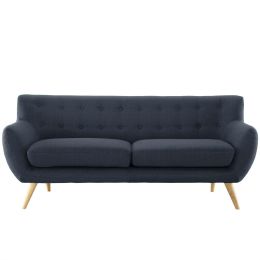 Modern Navy Blue Linen Upholstered Mid-Century Style Sofa Loveseat