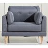 Modern Dark Grey Linen Upholstered Armchair with Mid-Centry Style Wooden Legs