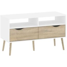 Modern Mid-Century Style Console Table in White / Oak Wood Finish