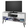 Mid-Century Modern Entertainment Center TV Stand in White Grey Wood Finish