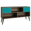 Modern Classic Mid-Century TV Stand Entertainment Center in Oak Aqua Grey Wood Finish