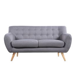 Modern Light Grey Linen Fabric Mid-Century Tufted Sofa Loveseat