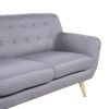 Modern Light Grey Linen Fabric Mid-Century Tufted Sofa Loveseat
