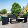 Modern 4-Piece Outdoor Black PE Rattan Patio Furniture Set