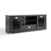 Modern Glass Door TV Stand in Dark Brown