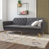 Memory Foam Futon Sofa Bed with Grey Velvet Upholstery and Wooden Legs