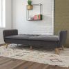 Memory Foam Futon Sofa Bed with Grey Velvet Upholstery and Wooden Legs