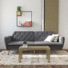 Memory Foam Futon Sofa Bed with Grey Velvet Upholstery and Wooden Legs