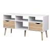 Modern White Natural Oak TV Stand with Mid-Century Style Wood Legs